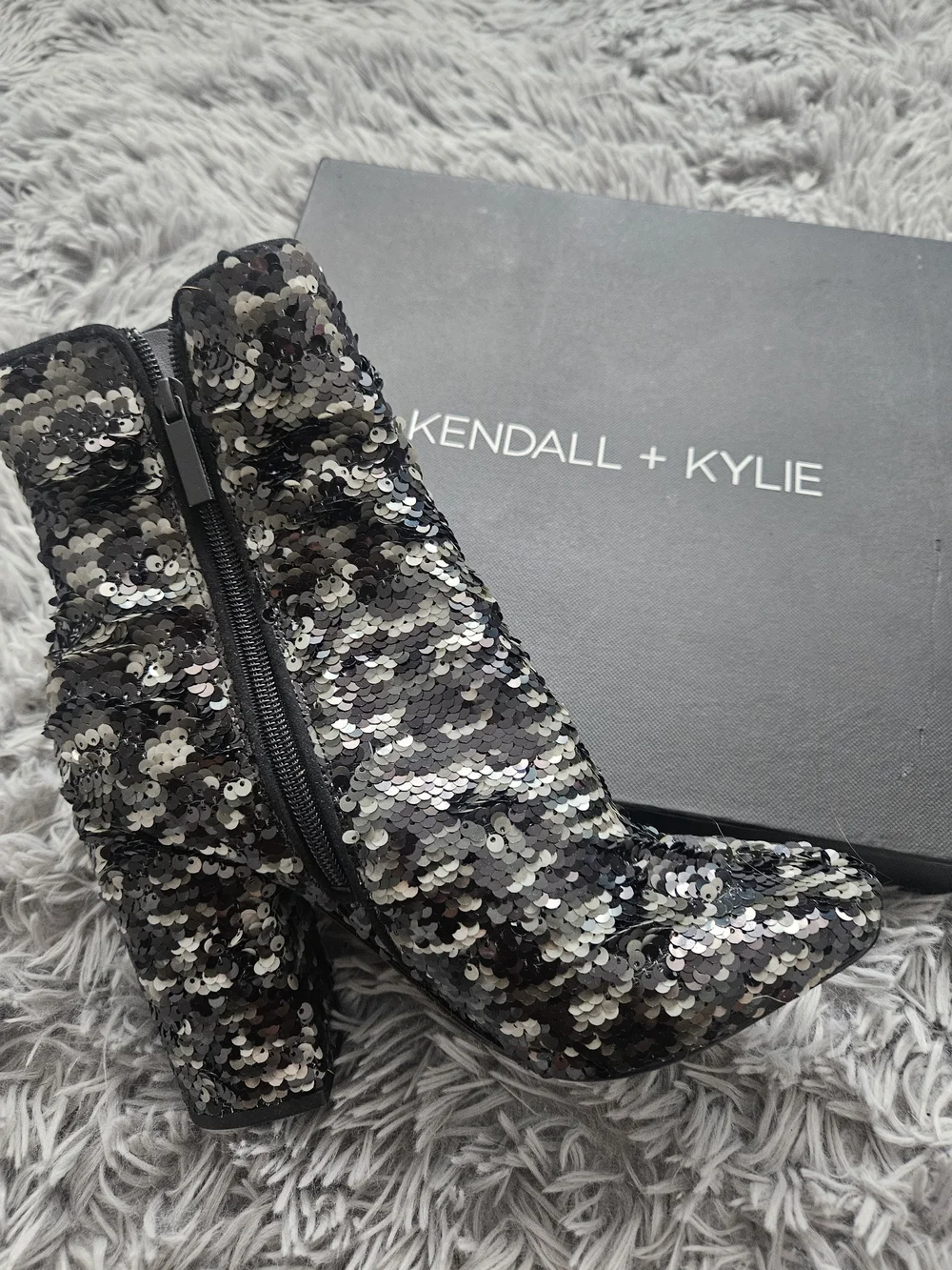 Kendall + Kylie Sequined Ankle Boots - Silver/Black